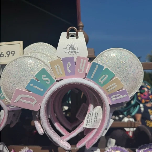 Disney Pastel Glitter Minnie Ear Headband with 'Disneyland' Lettering - Picture 2 of 3